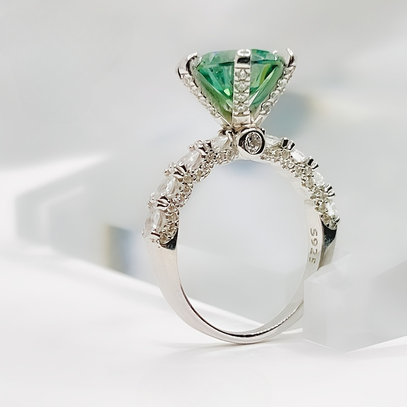 3ct Green Moissanite Ring S925 Sterling Silver Stylish Gift